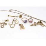 A collection of 9ct gold and unmarked yellow metal, including earring set with pearls, a RAF