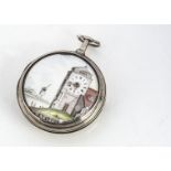 A George III silver pair cased pocket watch by John Wakeford of Seaford, 59mm case, the enamel