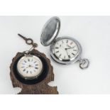 A late 19th century continental white metal open faced lady's pocket watch, presented in a Black