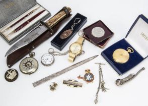 A mixed lot of collectables, including a modern silver paper knife, a silver plated bosun's whistle,