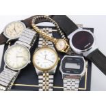Six vintage and modern watches, including a Tissot PR 100 in box, a Favre-Leuba Datic, not