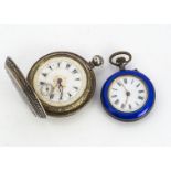 Two late 19th century continental white metal and enamelled ladies open faced pocket watches, one