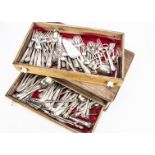 A part canteen of silver plated kings pattern cutlery, together with a set of silver plated fiddle