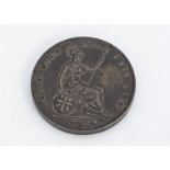 An 1855 copper penny with plain trident