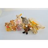 A collection of Steiff Cosy Friends keyrings, including Hedghog, Rabbit, Donkey, Lion, etc. Together