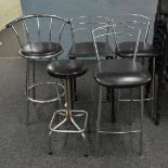 Five various black and chrome bar or kitchen stools, -5