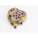 A Salvador Dali Pomegranate Heart brooch, in base metal and paste stones, with pin back, marked to