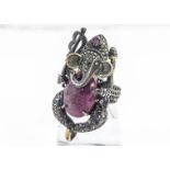 An Indian ruby, emerald, sapphire and diamond dress ring, in the form of the Elephant God Ganesh,