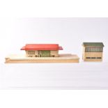 Hornby-Dublo OO Gauge pre-war 3-Rail Wooden Buildings, Goods Depot with red roof and Signal Box with