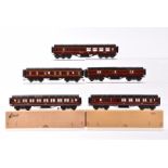 Exley OO Gauge LMS maroon Main Line Coaches, All 1st and Brake/3rd, both in original boxes, unboxed,