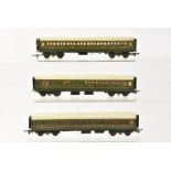 Three kit/scratchbuilt OO Gauge Southern Railway Maunsell style Coaches, constructed in metal and