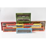 OO Gauge Maroon Coaching Stock, a boxed group comprising BR examples Hornby China R4352 (2), Replica