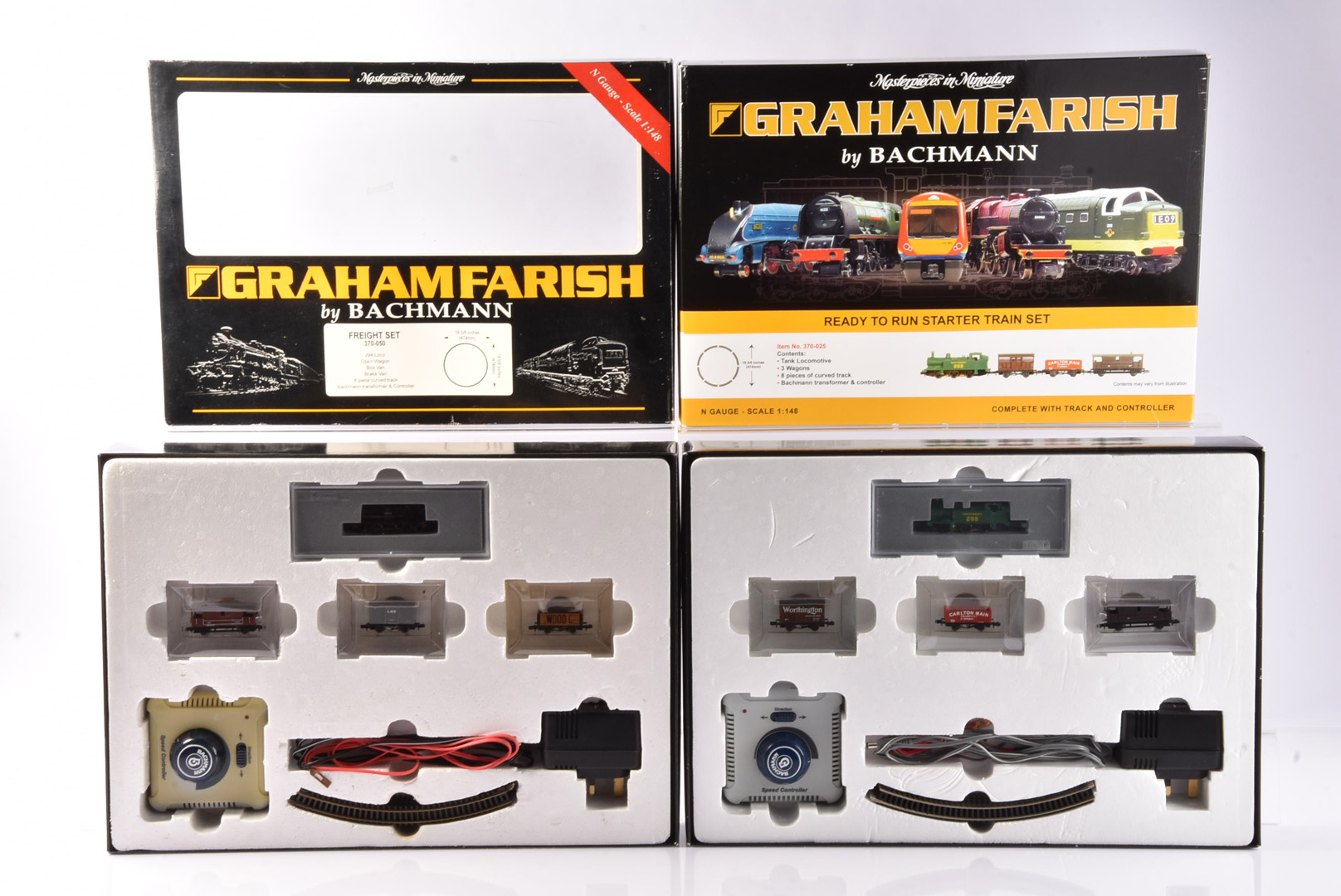 Graham Farish by Bachmann N Gauge Steam Freight Sets, two boxed examples, 370-025 Freight Starter