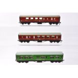 Three Hornby-Dublo OO Gauge 3-Rail repainted Restaurant Cars to LMS and SR Dining and Cafeteria Cars