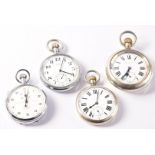 Railway Pocket Watches, four examples, a Record with Swiss made movement, in silver plated case with