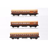 Uncommon Exley OO Gauge LSWR salmon and brown Coaches, 1st/2nd/3rd Coach and two Third/brake, VG,