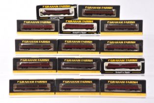 Graham Farish by Bachmann N Gauge BR Maroon/Crimson Coaching Stock, a boxed group of Mk1 Suburban