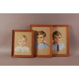 Knupffer (20th century), a group of three family portrait pastels of boys, two largest frames 40cm