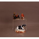 Three Royal Crown Derby paperweights, bone china, comprising a large Friesian cow 16cm width, a