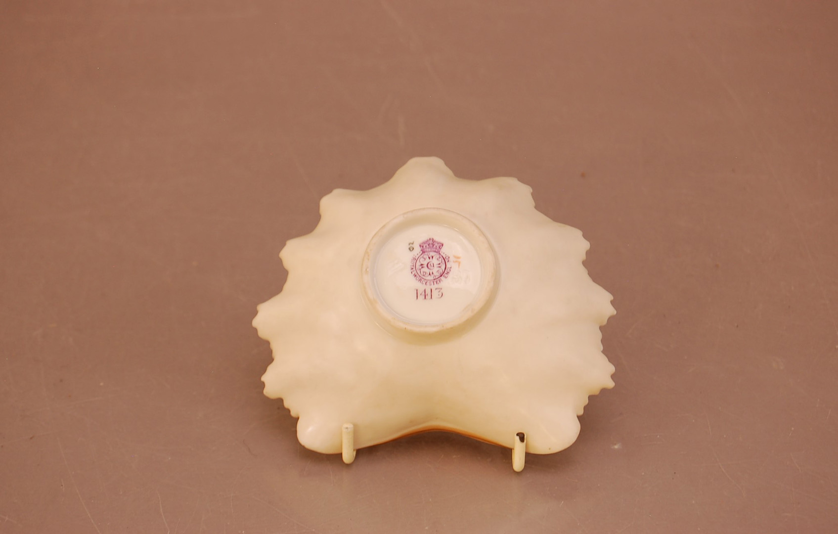 An early 20th century Royal Worcester blush ivory pickle dish, 12cm wide, stamped to the underside - Image 2 of 2