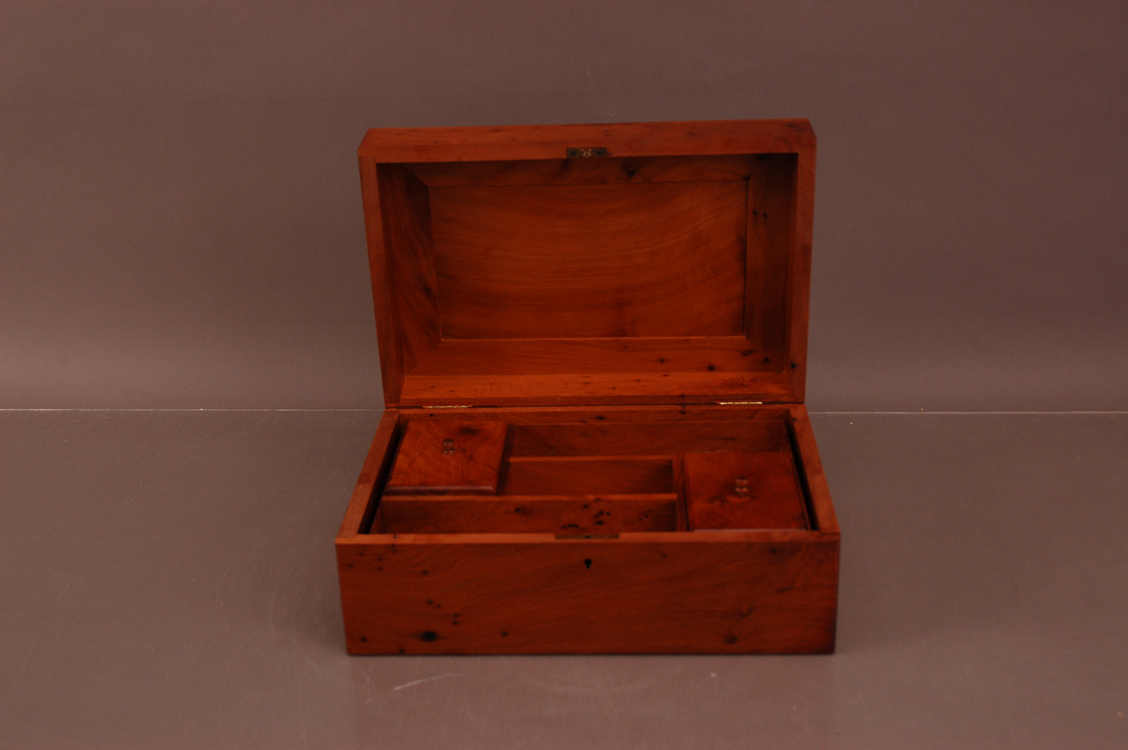 A 20th century Walnut jewellery box, with mother of pearl marquetry lid, fitted interior 11.5cm H - Image 2 of 2