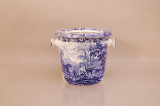 A 19th century blue and white transferware pale, Adams Cattle Scenery, 24cm high, with insert (
