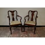 A pair late Victorian mahogany Queen Anne style carver dining chairs