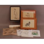 An assortment of works on paper, including drawings of figures signed Forbes, pencil drawings of