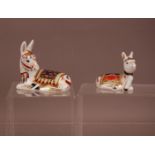 Two Royal Crown Derby paperweights, bone china, comprising a Donkey and Donkey foal, with their