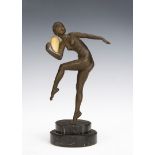 After Dimétre Chiparus (Romanian, 1886-1947), Lady with a Tambourine', cast Bronze figure with Ivory