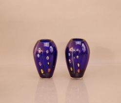 A pair of 20th century Murano glass vases, blue with flower design, 19cm high (2)
