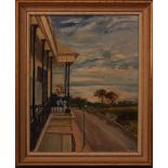 K. Osborne (British, 20th century?), A view from a balcony, oil on board, signed lower right, framed