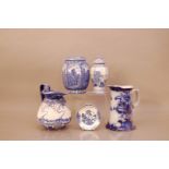 A collection of late 19th/ early 20th blue and white transferware ceramics, comprising an '