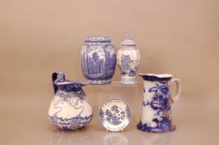 A collection of late 19th/ early 20th blue and white transferware ceramics, comprising an '