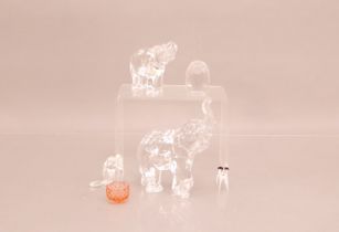 A Waterford glass elephant, 18cm high, a Waterford Hippo, together with other glass animals and a