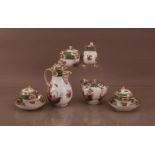 A late 19th century Meissen porcelain tea and coffee set for two, comprising a coffee jug, teapot,