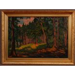 Unknown Artist (Probably Scandinavian, 20th century), Sunlit conifer wood, oil on canvas,
