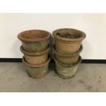 A set of six terracotta garden pots, 44cm diameter and 32cm high, AF (6)