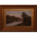 20th century English School, Tree by the river, oil on board, indistinctly signed to the bottom