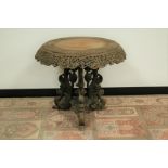 A late 19th century Anglo-Indian carved hardwood table, 77cm diameter, AF