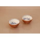 Two 18th century Chinese blue and white and Café-au-lait porcelain bowls, 8.5cm diameter, some