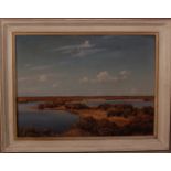 20th century English School, Looking over the water, oil on canvas, monogrammed to the bottom right,