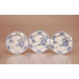 Three 18th century Chinese 'Nanking Cargo' blue and white plates, 23cm diameter, Provenance