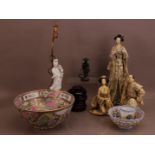 A collection of Far Eastern items, comprising, a damaged Blanc de Chine figure converted into a