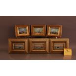 A collection of small framed oil on boards, of beach on water scenes, and four framed prints of