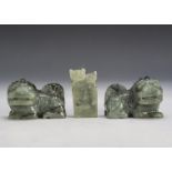 A pair of Chinese quartzite Buddhistic lion dogs, 6.2cm x 4cm, together with a late 20th century