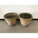 A pair of large terracotta garden plant pots, 52cm diameter and 47cm high, AF (2)