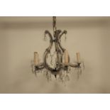 A Mid 20th century five branched chandelier, approximately 38cm in hight, glass with glass drops,