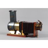 A Butcher & Son 'Primus Gas Lantern' Mahogany and Brass Magic Lantern, with cylindrical body and