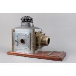 An unusual late 19th Century Cecil Wray & Co Aluminium Brass and Mahogany Magic Lantern